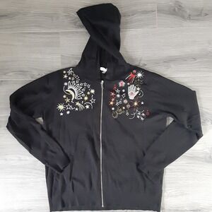 Milano Celestial  Esoteric Shapes Embroidered Zip Hoodie Women's--Moon And Stars